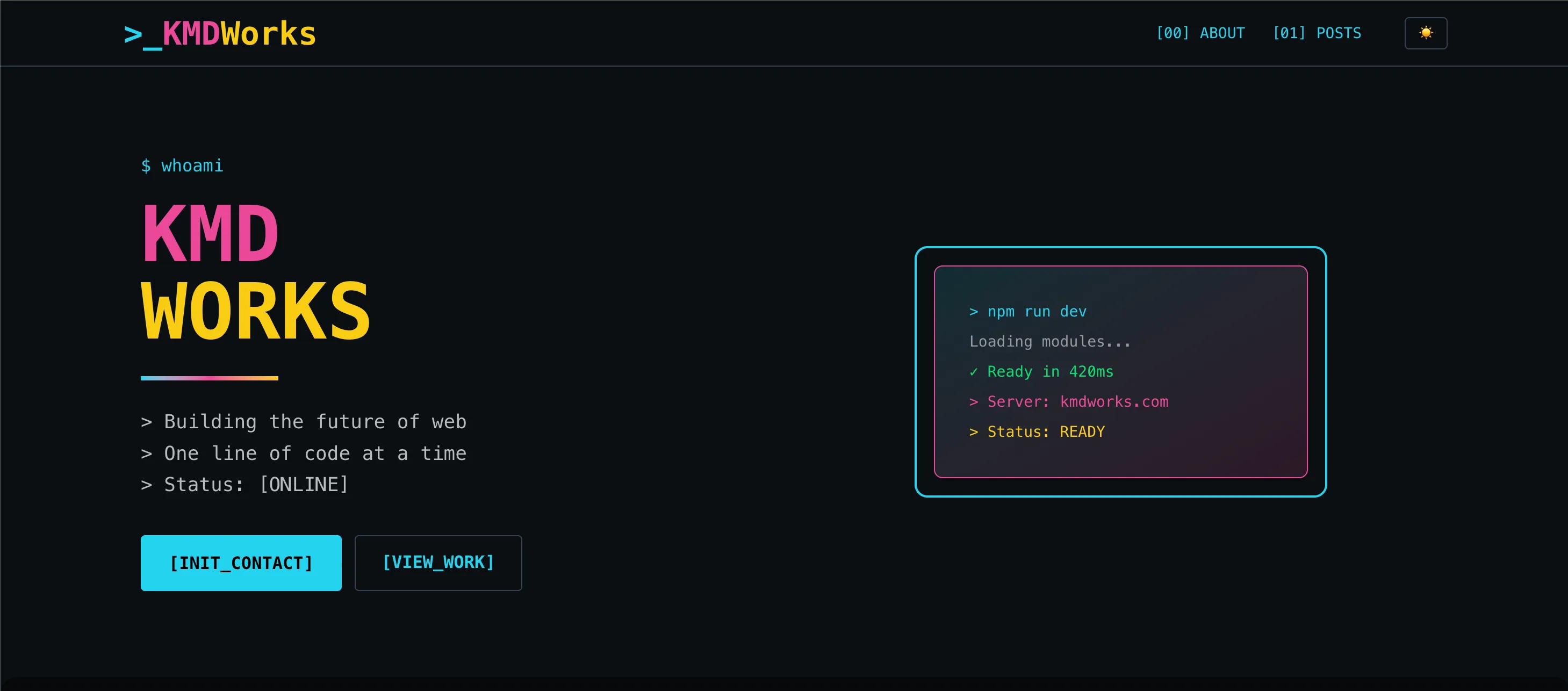 『kmdworks』 個人のポートフォリオサイト hero